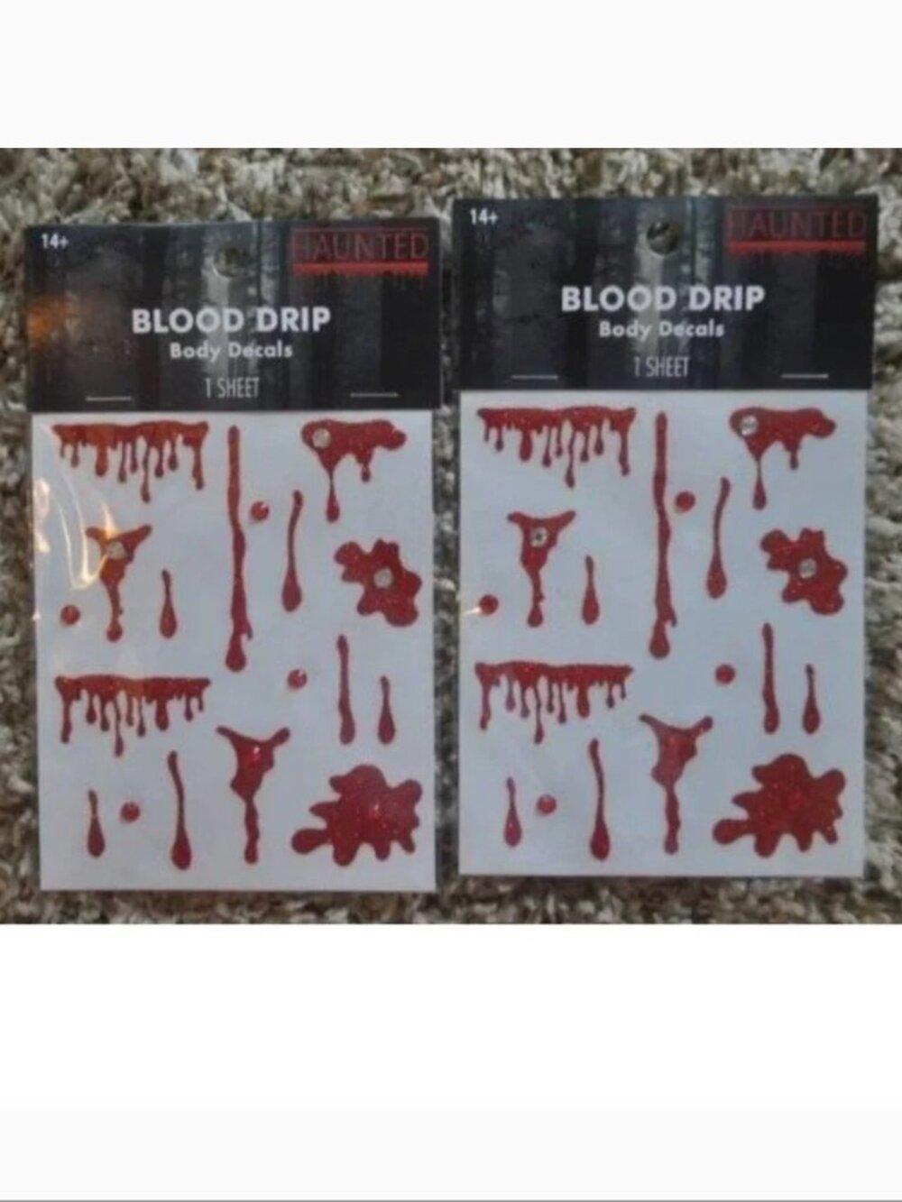 Blood Drip Jeweled Body Glittery Decals Halloween 2 Sheets 46 Total 14+